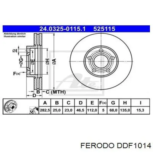 Диск гальмівний передній Ferodo DDF1014