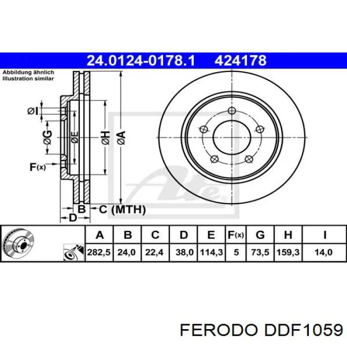 Диск переднього гальма Ferodo DDF1059 ціна, від 38.73 USD