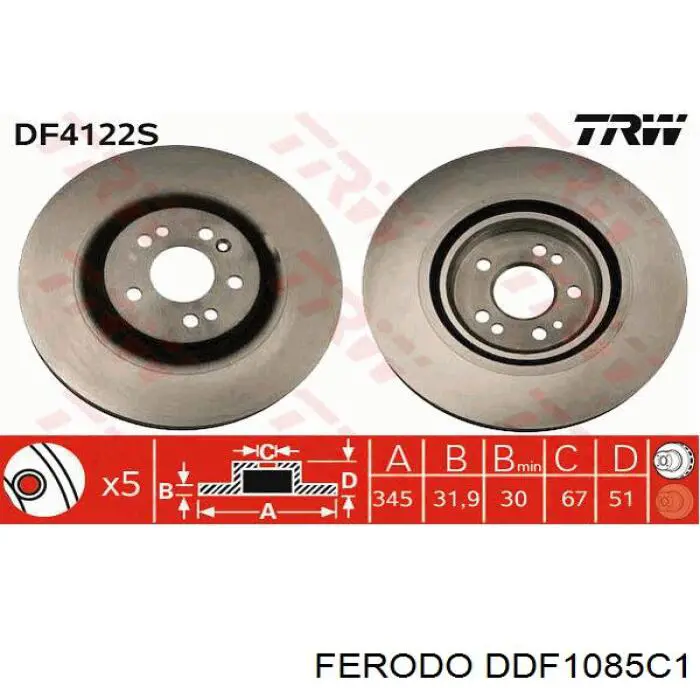 Диск переднього гальма Ferodo DDF1085C1 ціна, від 77.18 USD