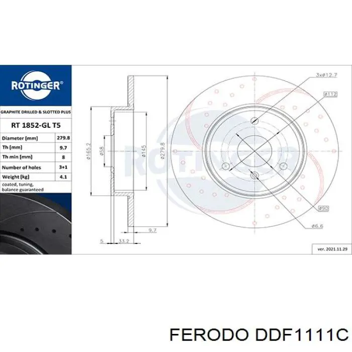 DDF1111C Ferodo Гальмо дискове переднє