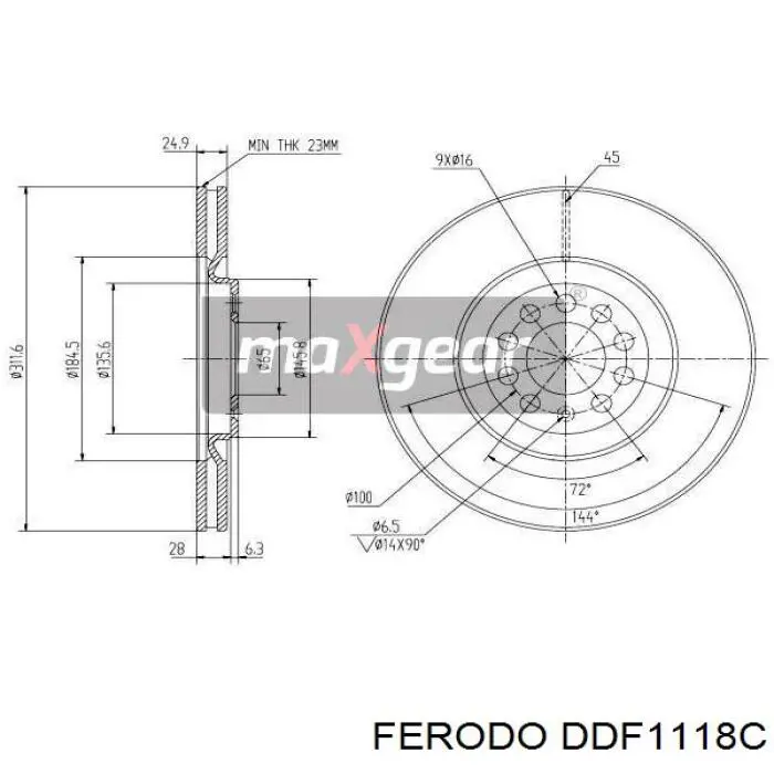 Диск гальмівний передній Ferodo DDF1118C