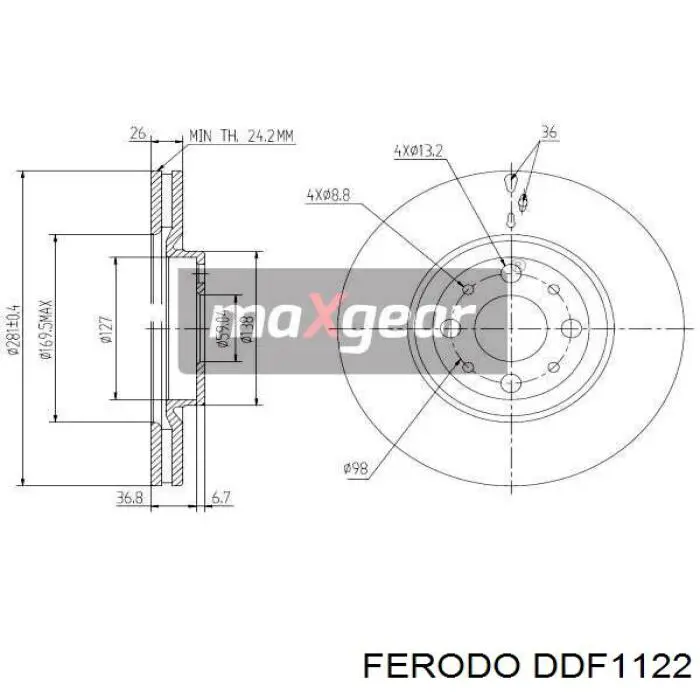 DDF1122 Ferodo диск гальмівний передній