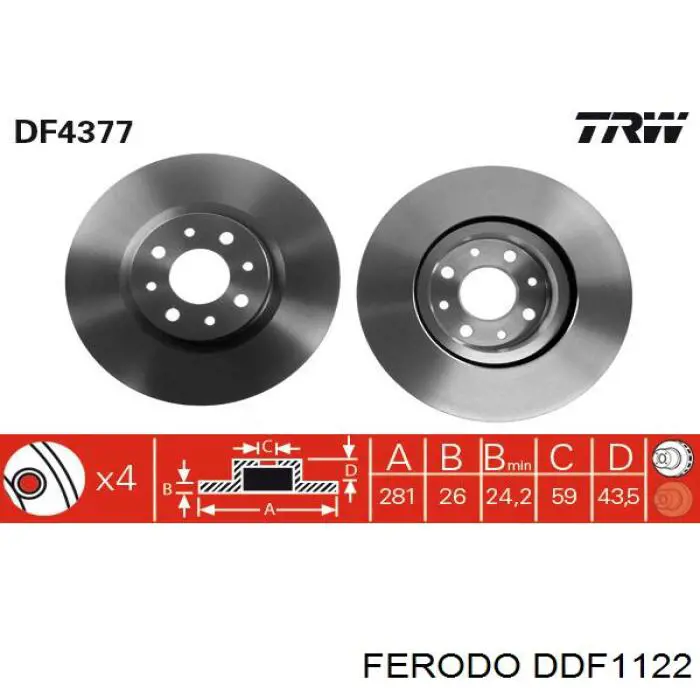 DDF1122 Ferodo Гальмо дискове переднє