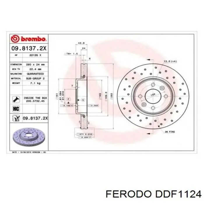 Диск гальмівний передній Ferodo DDF1124