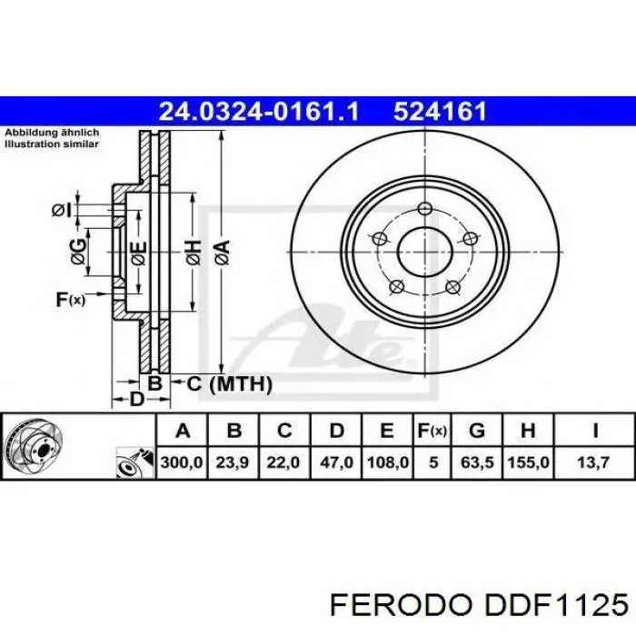 Диск гальмівний передній Ferodo DDF1125