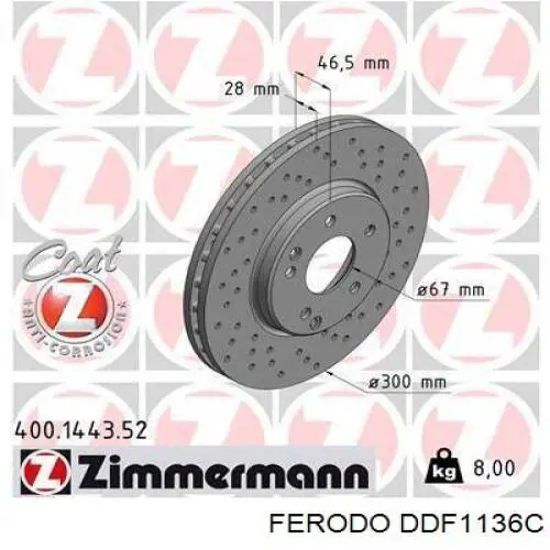 Диск переднього гальма Ferodo DDF1136C ціна, від 51.69 USD