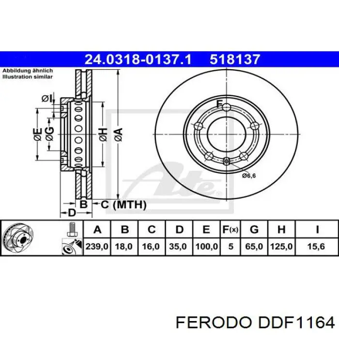 Диск переднього гальма Ferodo DDF1164 ціна, від 23.44 USD