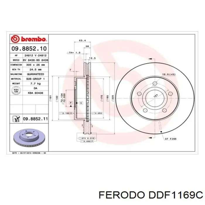 Диск переднього гальма Ferodo DDF1169C ціна, від 57.11 USD