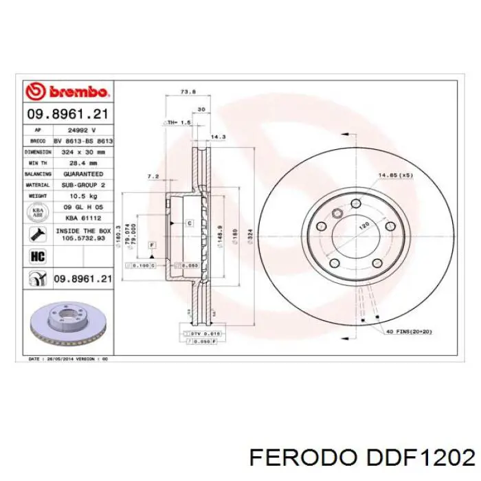 Диск переднього гальма Ferodo DDF1202 ціна, від 65.50 USD