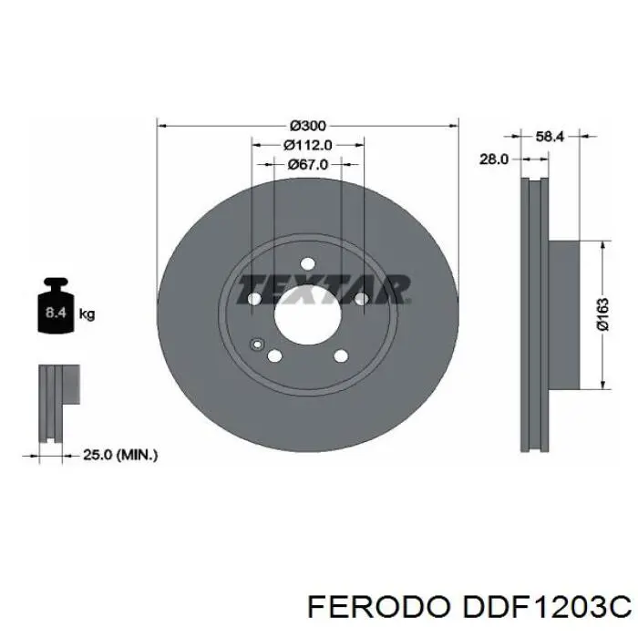 Диск переднього гальма Ferodo DDF1203C ціна, від 48.98 USD