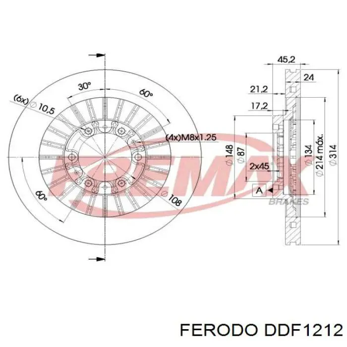 Диск переднього гальма Ferodo DDF1212 ціна, від 41.64 USD