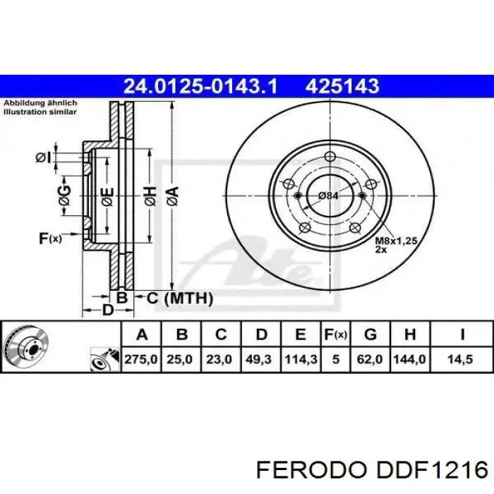 DDF1216 Ferodo Гальмо дискове переднє