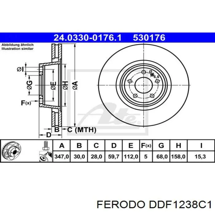 Диск переднього гальма Ferodo DDF1238C1 ціна, від 96.31 USD