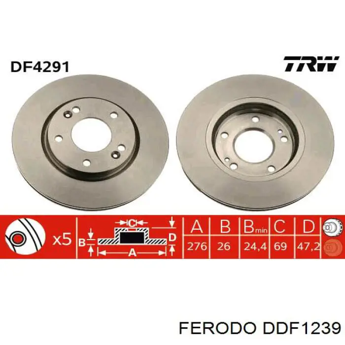 Гальмівні диски передні DDF1239 Ferodo