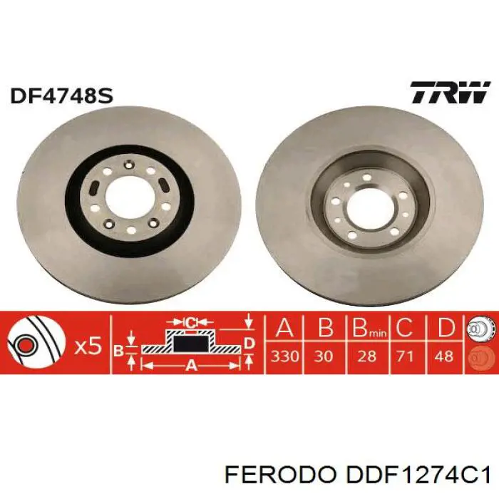 Диск гальмівний передній DDF1274C1 Ferodo