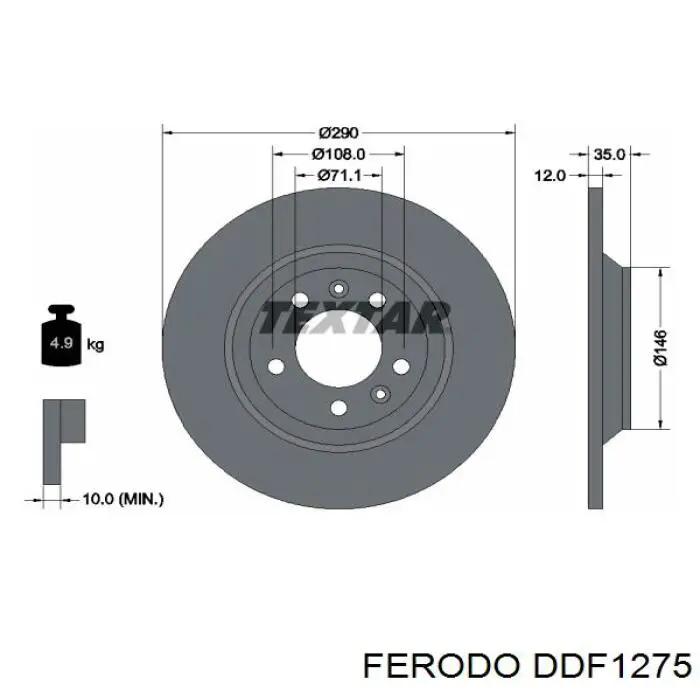 Купити DDF1275 Ferodo Диск заднього гальма