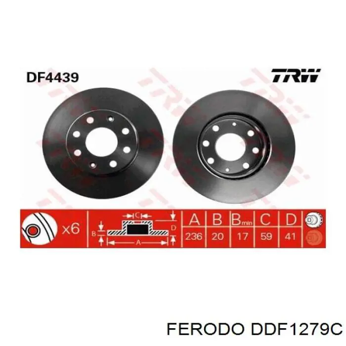 Диск переднього гальма Ferodo DDF1279C ціна, від 23.33 USD