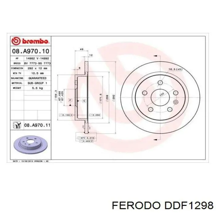 Диск переднього гальма Ferodo DDF1298 ціна, від 36.23 USD