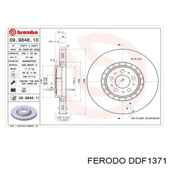 Диск гальмівний передній DDF1371 Ferodo