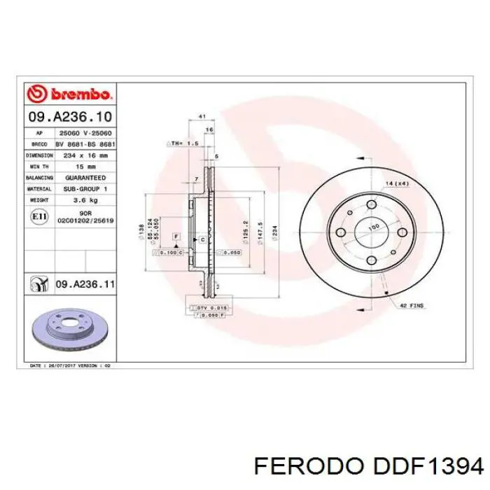 DDF1394 Ferodo Гальмо дискове переднє