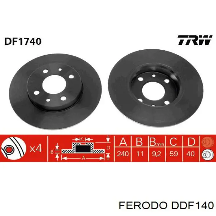 Диск переднього гальма Ferodo DDF140 ціна, від 20.96 USD