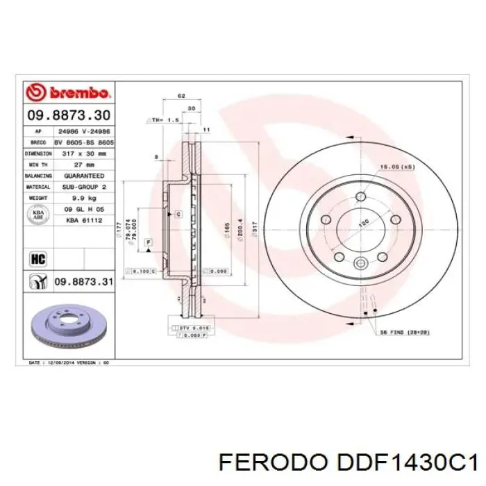 Диск переднього гальма Ferodo DDF1430C1 ціна, від 75.54 USD
