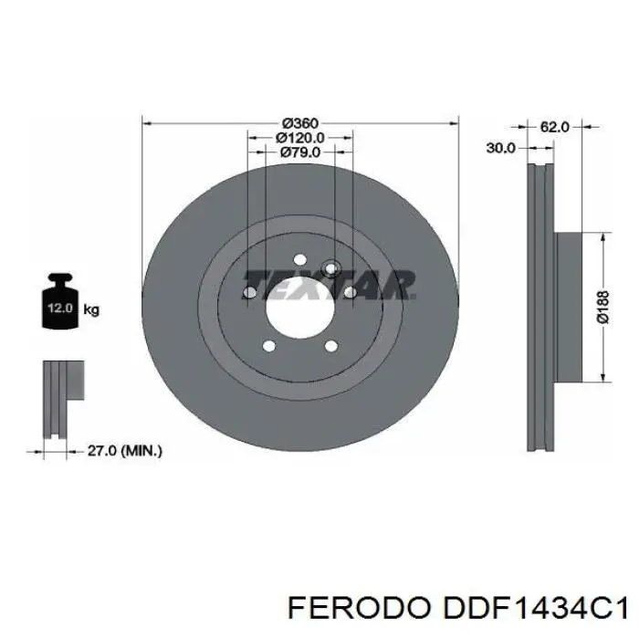 Диск гальмівний передній DDF1434C1 Ferodo