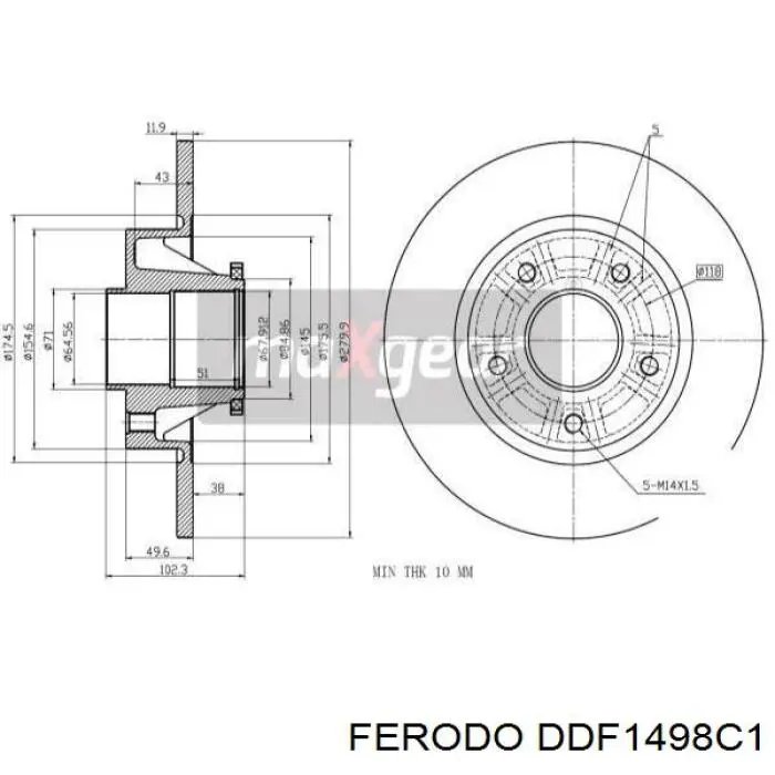 Купити DDF1498C1 Ferodo Диск заднього гальма