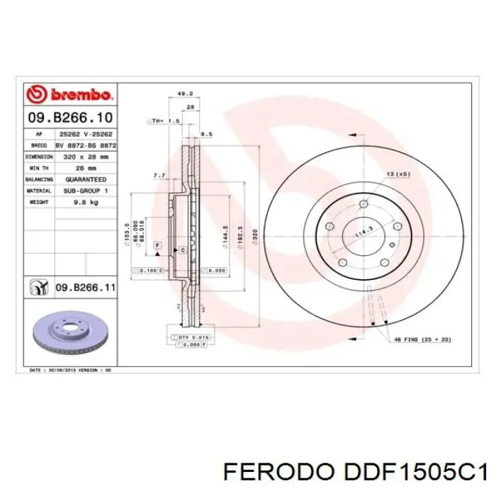 Диск переднього гальма Ferodo DDF1505C1 ціна, від 71.98 USD