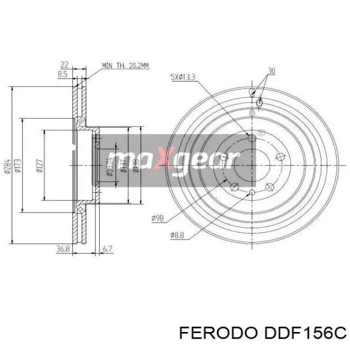 DDF156C Ferodo диск гальмівний передній