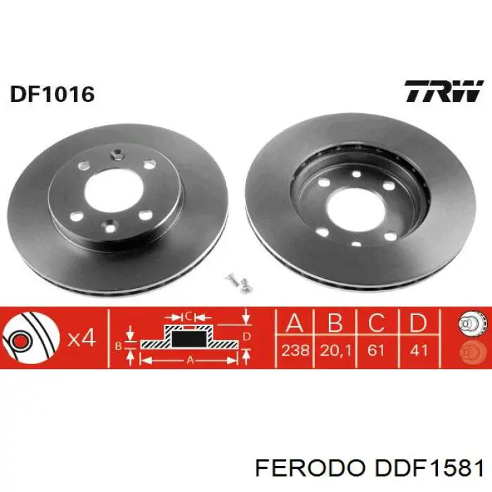 DDF1581 Ferodo диск гальмівний задній