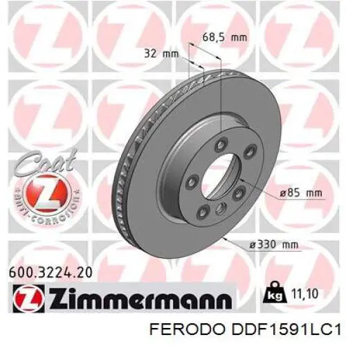 Диск переднього гальма Ferodo DDF1591LC1 ціна, від 86.35 USD
