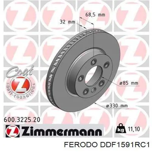 Диск переднього гальма Ferodo DDF1591RC1 ціна, від 85.24 USD