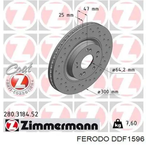 Диск переднього гальма Ferodo DDF1596 ціна, від 51.49 USD