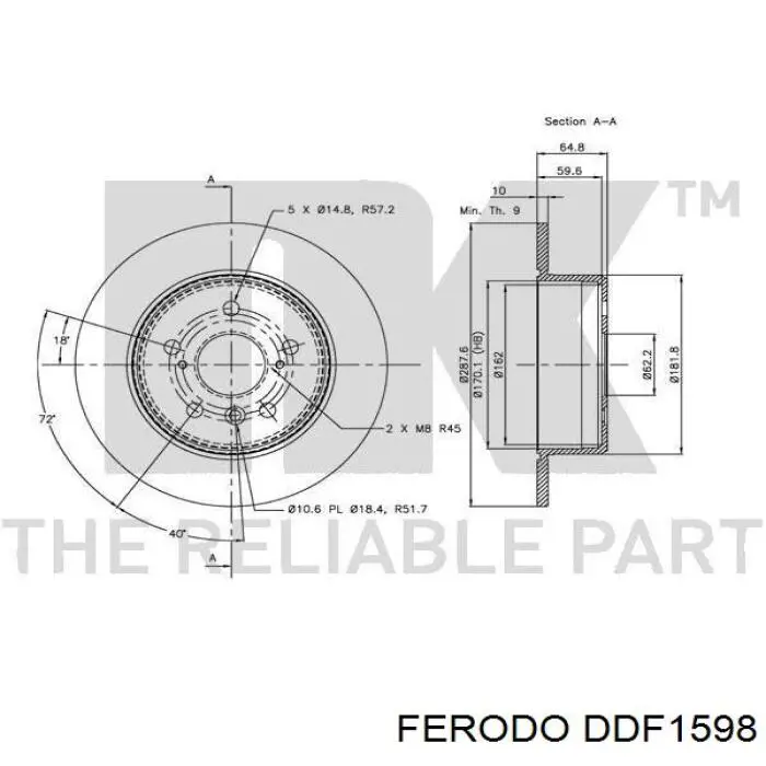Купити DDF1598 Ferodo Диск заднього гальма
