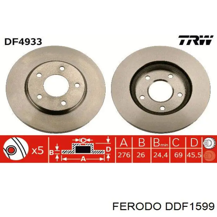 Гальмівні диски передні DDF1599 Ferodo