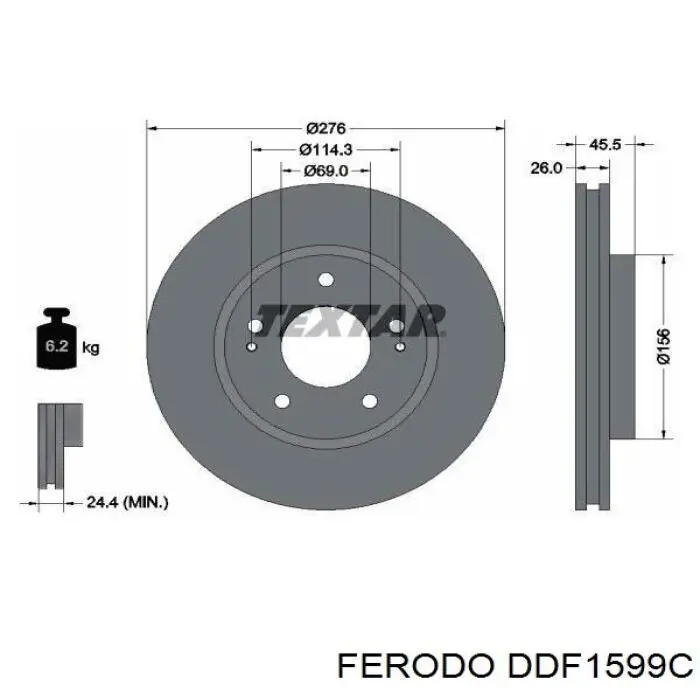 DDF1599C Ferodo диск гальмівний передній
