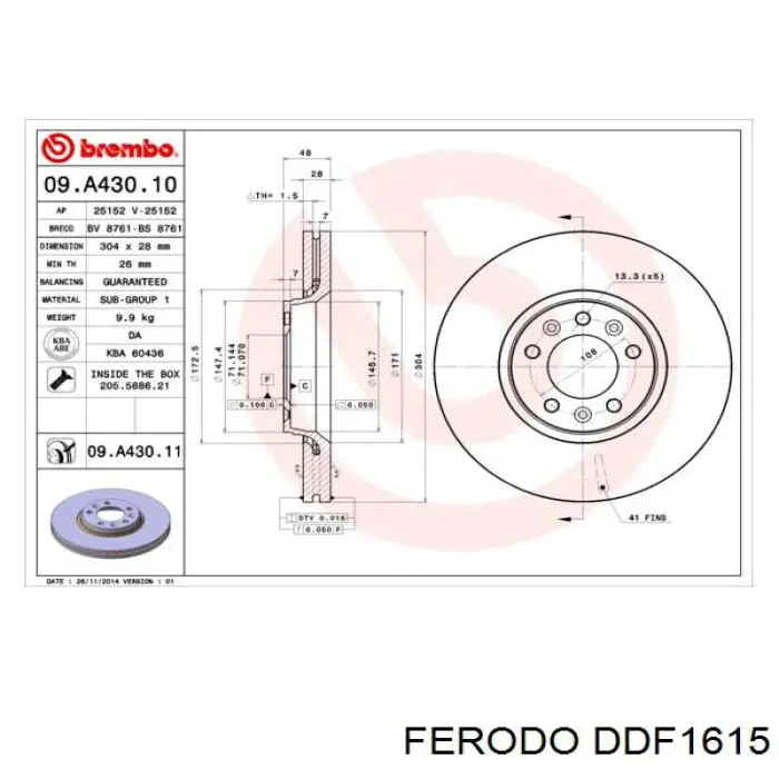 Гальмівні диски передні DDF1615 Ferodo