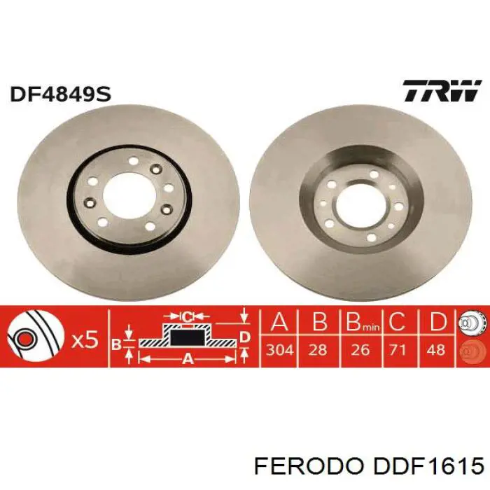 Диск переднього гальма Ferodo DDF1615 ціна, від 58.56 USD
