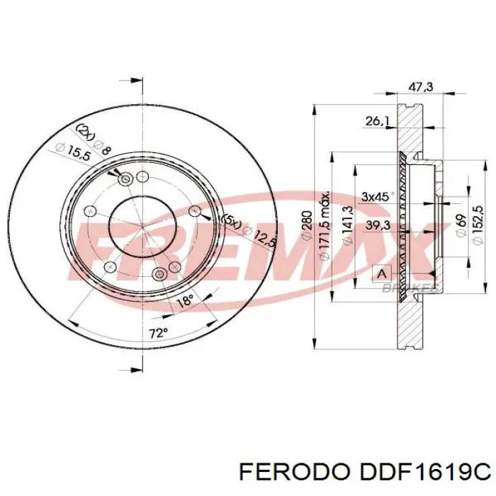 Диск переднього гальма Ferodo DDF1619C ціна, від 43.27 USD