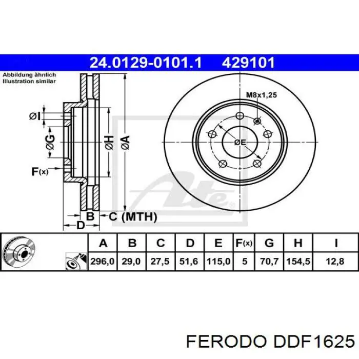 Диск гальмівний передній Ferodo DDF1625