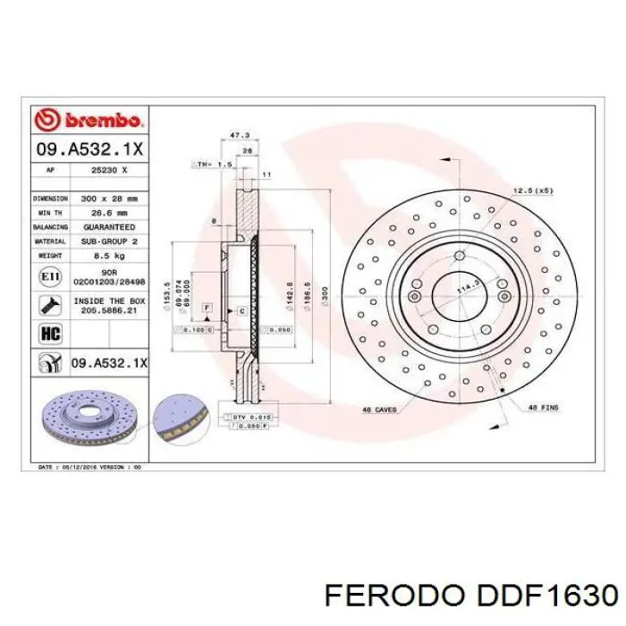 Диск переднього гальма Ferodo DDF1630 ціна, від 47.71 USD