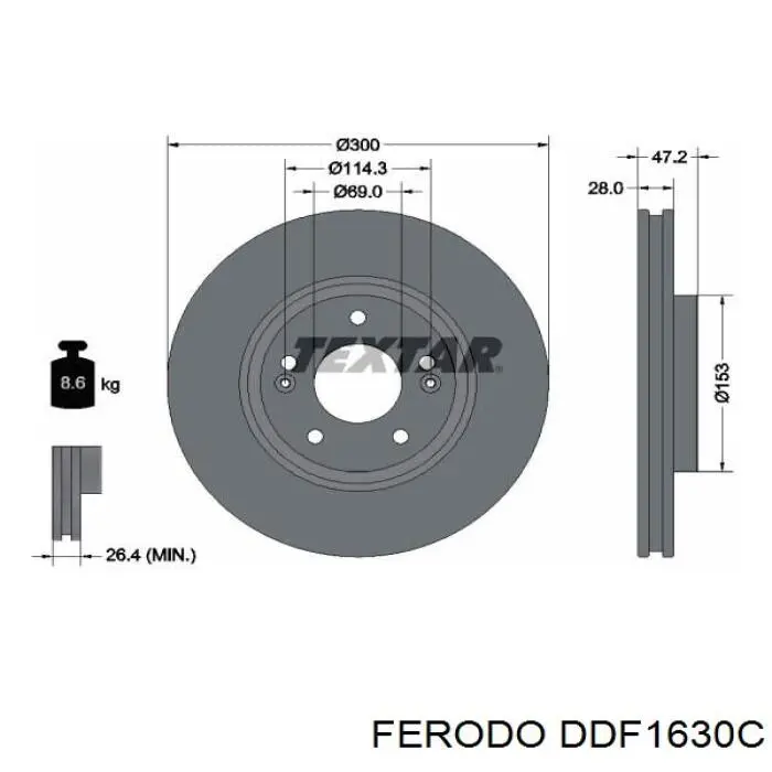 Диск переднього гальма Ferodo DDF1630C ціна, від 52.61 USD