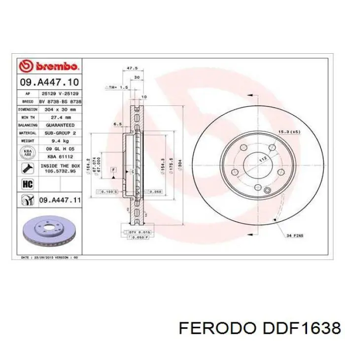 Диск переднього гальма Ferodo DDF1638 ціна, від 76.09 USD