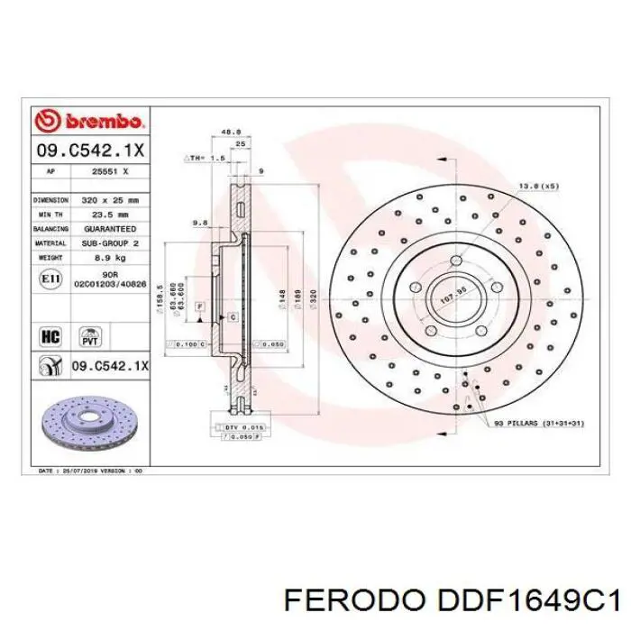 Диск переднього гальма Ferodo DDF1649C1 ціна, від 61.46 USD