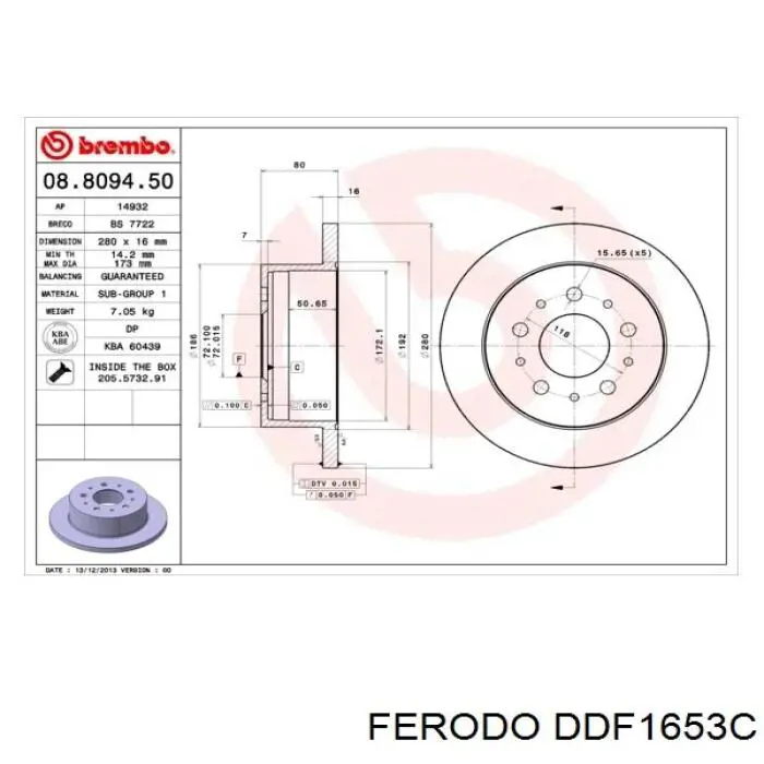 Диск гальмівний задній Ferodo DDF1653C