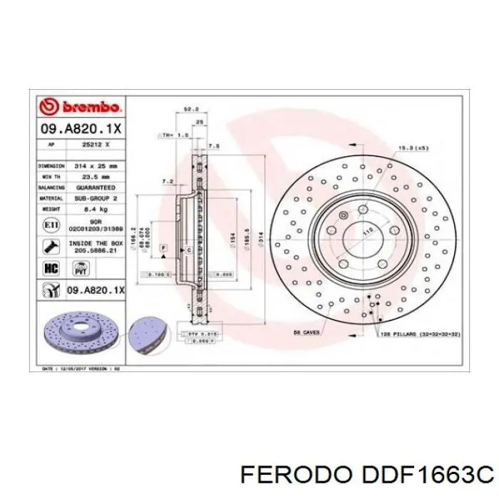 Диск переднього гальма Ferodo DDF1663C ціна, від 66.46 USD