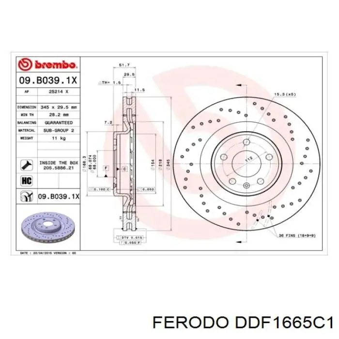 Гальмівні диски передні DDF1665C1 Ferodo