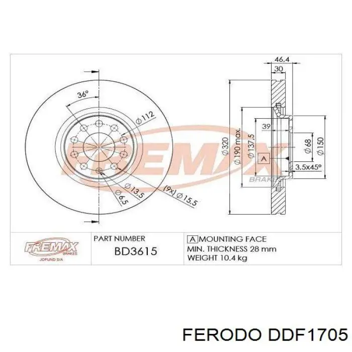 DDF1705 Ferodo Гальмо дискове переднє