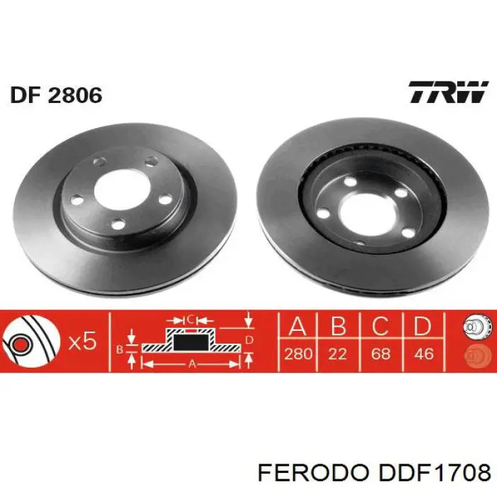 Диск гальмівний передній DDF1708 Ferodo